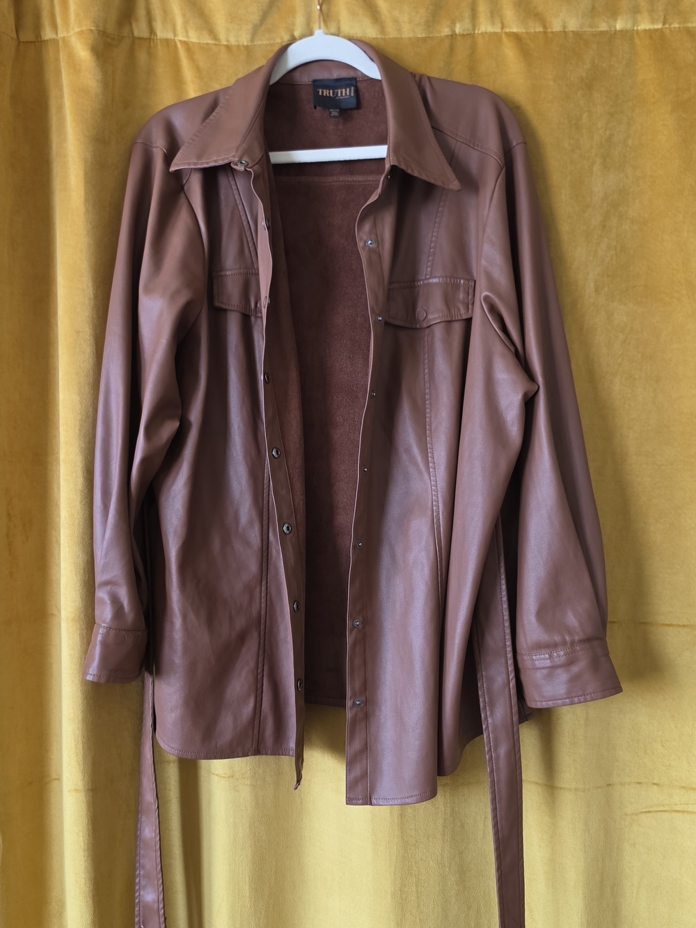 TRUTH Brown Leather Button-Front Jacket